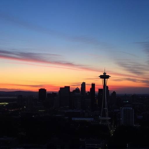 Panoramic view of the Seattle skyline at sunset, representing a bright future